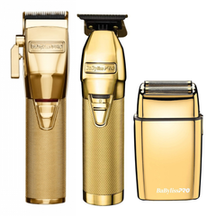 BaBylissPro Combo Deal - Cordless Metal Double Foil Gold Shaver + Gold FX Skeleton Cordless Trimmer + GOLDFX Cordless Clipper Combo