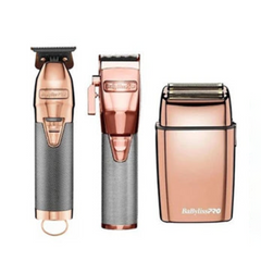 BaByliss Pro Rose FX Collection - ROSEFX Metal Lithium Outlining Trimmer + Rose Gold Double Foil Shaver + Rose Gold Metal Cordless Clipper Combo