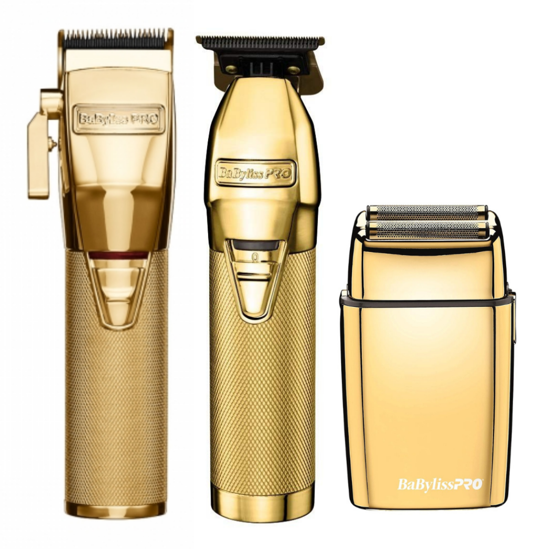 BaBylissPro Combo Deal - Cordless Metal Double Foil Gold Shaver + Gold FX Skeleton Cordless Trimmer + GOLDFX Cordless Clipper Combo