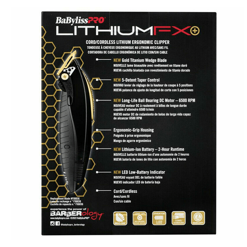 BaByliss PRO FX673N LithiumFX+ Cordless Lithium Ergonomic Black & Gold Clipper | New Arrival Clippers Babyliss 