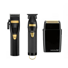 BaByliss PRO Black FX Combo Deal - Cordless Clipper + Cordless Metal Double Foil Black Shaver  + Sofie Pok Black Skeleton Cordless Trimmer